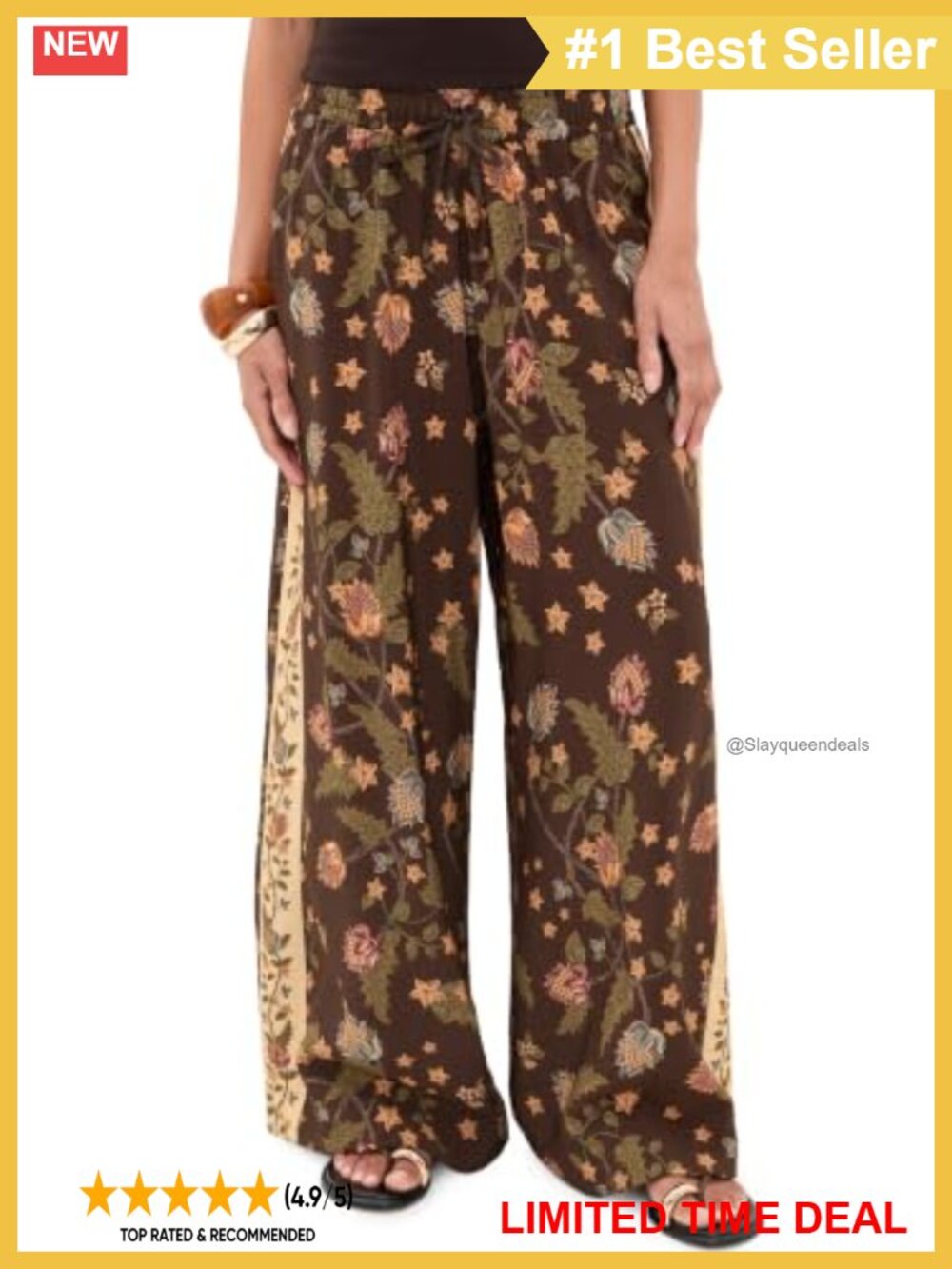 Hammered Weave Floral Print High Rise Wide Leg Pants